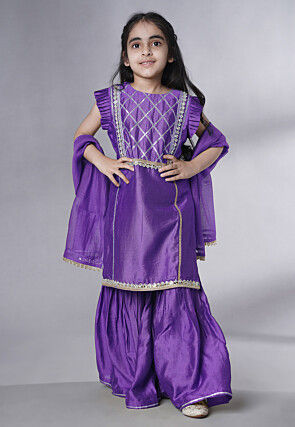 Embroidered Muslin Silk Pakistani Suit in Purple