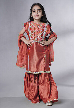 Embroidered Muslin Silk Pakistani Suit in Rust
