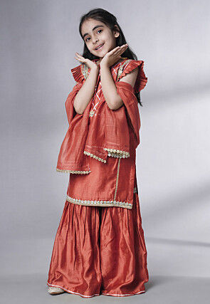 Embroidered Muslin Silk Pakistani Suit in Rust