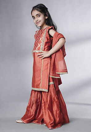 Embroidered Muslin Silk Pakistani Suit in Rust