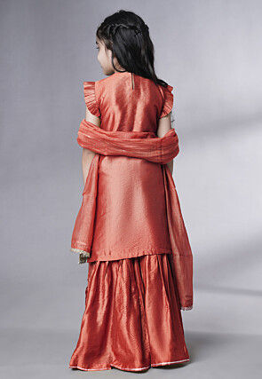 Embroidered Muslin Silk Pakistani Suit in Rust
