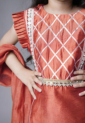 Embroidered Muslin Silk Pakistani Suit in Rust