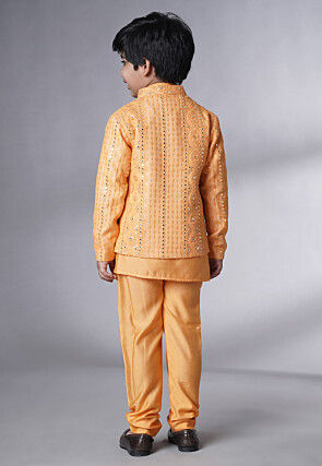 Embroidered Muslin Silk Kurta Set in Mustard