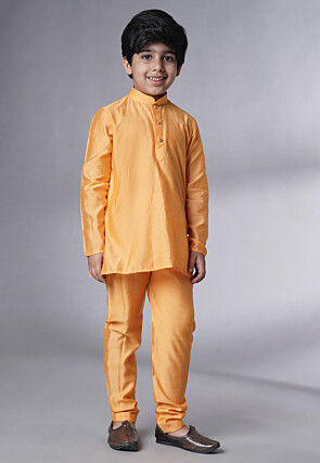 Embroidered Muslin Silk Kurta Set in Mustard