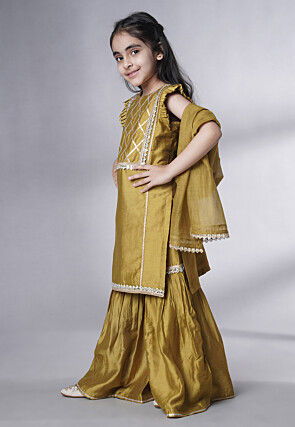 Embroidered Muslin Silk Pakistani Suit in Dusty Green