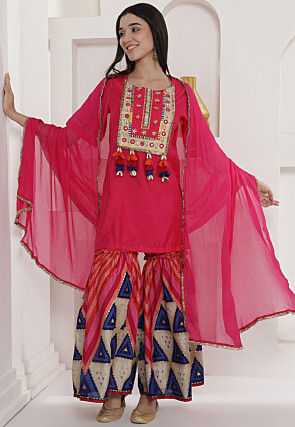 Embroidered Muslin Silk Pakistani Suit in Pink