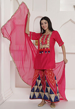 Embroidered Muslin Silk Pakistani Suit in Pink