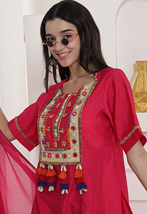 Embroidered Muslin Silk Pakistani Suit in Pink