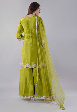 Embroidered Muslin Silk Pakistani  Suit in Green