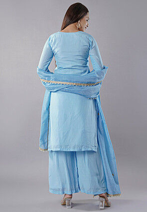 Embroidered Muslin Silk Pakistani  Suit in Sky Blue