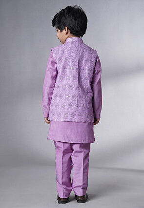 Embroidered Muslin Silk Sherwani Set in Light Purple