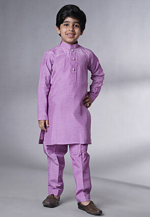 Embroidered Muslin Silk Sherwani Set in Light Purple
