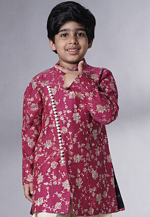 Embroidered Muslin Silk Sherwani Set in Magenta