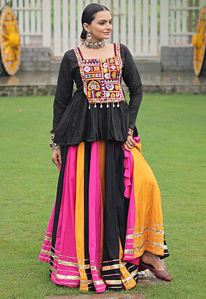 Embroidered Navratri Special Rayon Lehenga in Multicolor