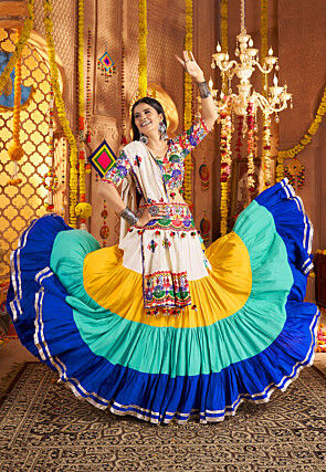 Navratri Special Viscose Cotton Lehenga in Multicolor