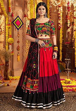 Navratri Special Viscose Cotton Lehenga in Multicolor