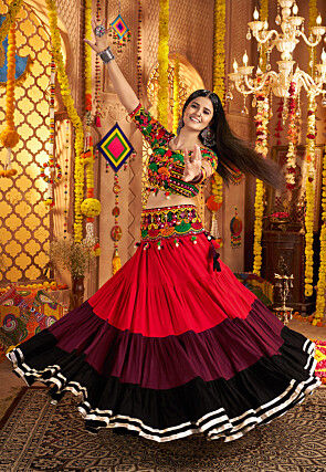 Navratri Special Viscose Cotton Lehenga in Multicolor