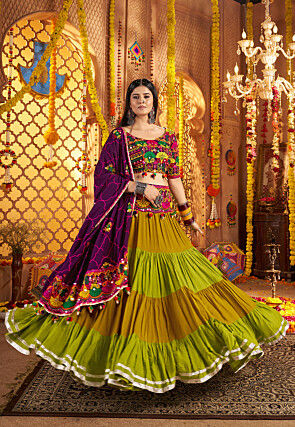Navratri Special Viscose Cotton Lehenga in Green