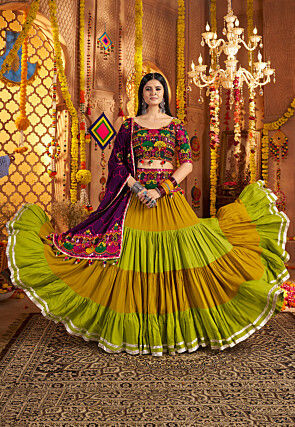 Navratri Special Viscose Cotton Lehenga in Green