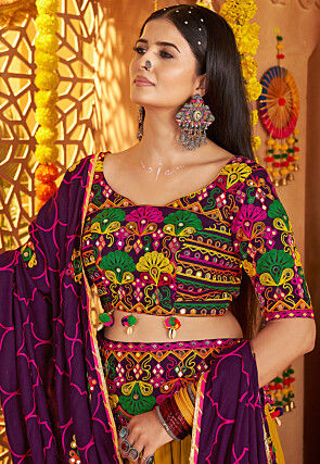 Navratri Special Viscose Cotton Lehenga in Green