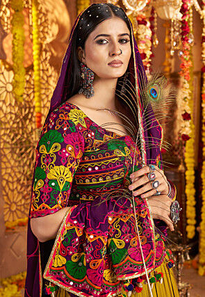 Navratri Special Viscose Cotton Lehenga in Green