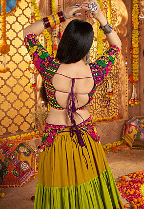 Navratri Special Viscose Cotton Lehenga in Green