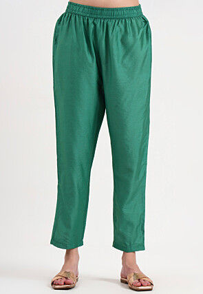 Embroidered Neckline Chanderi Cotton Pakistani Suit in Green