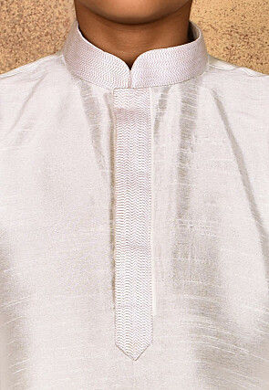 Embroidered Neckline Dupion Silk Kurta in Off White