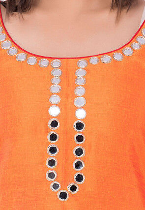 Embroidered Neckline Dupion Silk Punjabi Suit in Orange