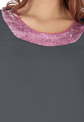 Embroidered Neckline Georgette A Line Suit in Grey