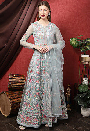 Grey Net Womens Salwar Suit (NWS-6708)