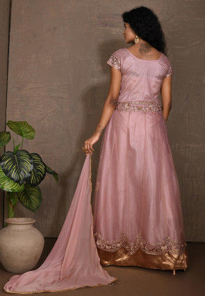 Embroidered Net Abaya Style Suit in Light Pink