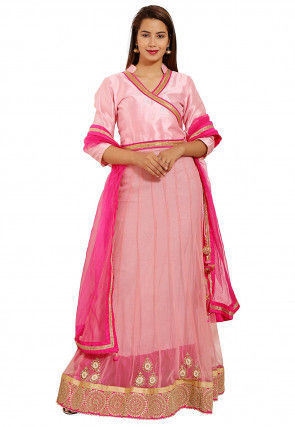 Embroidered Net Abaya Style Suit in Pink