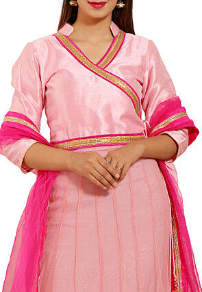 Embroidered Net Abaya Style Suit in Pink