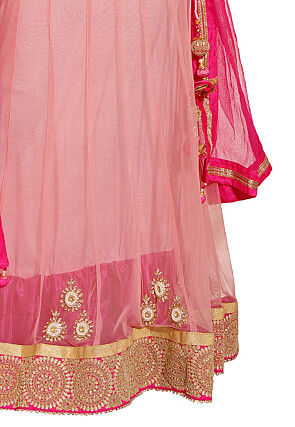 Embroidered Net Abaya Style Suit in Pink