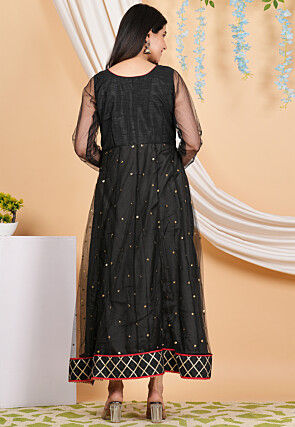 Embroidered Net Anarkali Kurta in Black