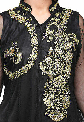 Embroidered Net Anarkali Suit in Black