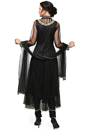 Embroidered Net Anarkali Suit in Black