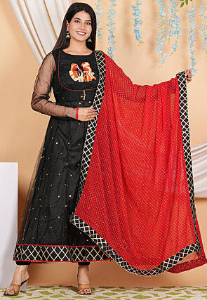 Embroidered Net Anarkali Suit in Black