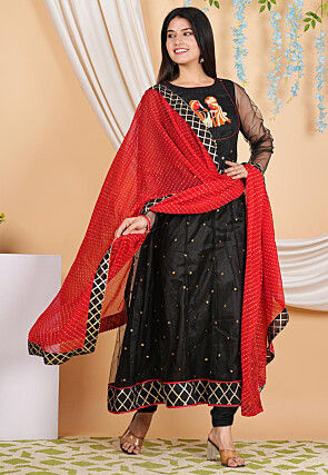 Embroidered Net Anarkali Suit in Black