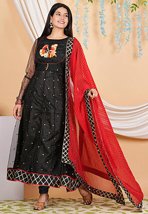 Embroidered Net Anarkali Suit in Black