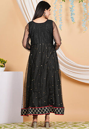 Embroidered Net Anarkali Suit in Black