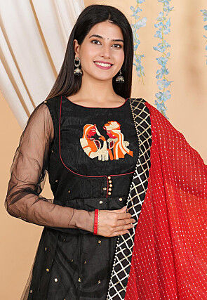 Embroidered Net Anarkali Suit in Black