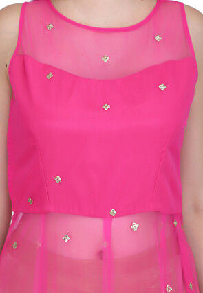 Embroidered Net Anarkali Suit in Pink