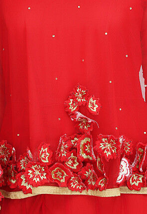 Embroidered Net Anarkali Suit in Red