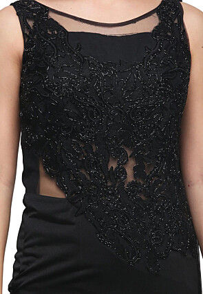 Embroidered Lycra Gown in Black