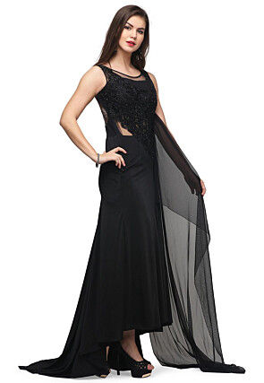 Embroidered Lycra Gown in Black