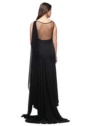 Embroidered Lycra Gown in Black
