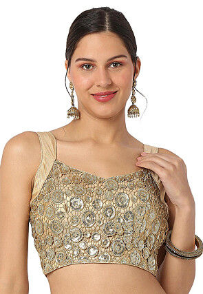 Embroidered Net Blouse in Beige