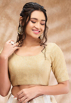 Embroidered Net Blouse in Beige